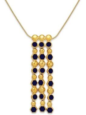 LAUREN Ralph Lauren GoldTone Blue CatalinaCabs LinearFrontal Necklace NWT